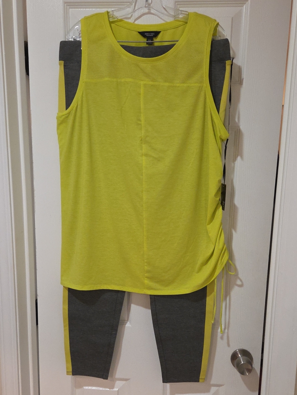Simply Vera Vera Wang Neon Yellow Mesh Yoke Tank with Gray Track Joggers